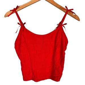 Sienna Sky Rayon Linen Blend Red Crop Tank Top Bow Straps Sz Small Y2K Lolita